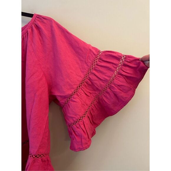 Calligraphie Linen Blend Boho Ruffle Sleeves Cardigan sz S can fit to L Festival - Picture 4 of 8